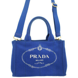 Prada Canapa Tote canvas handbag top handles 2way Blue